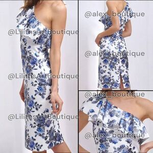 Eliza J One-Shoulder Floral Ruffle Sheath Midi Dress(C035)-Size 10 for W…